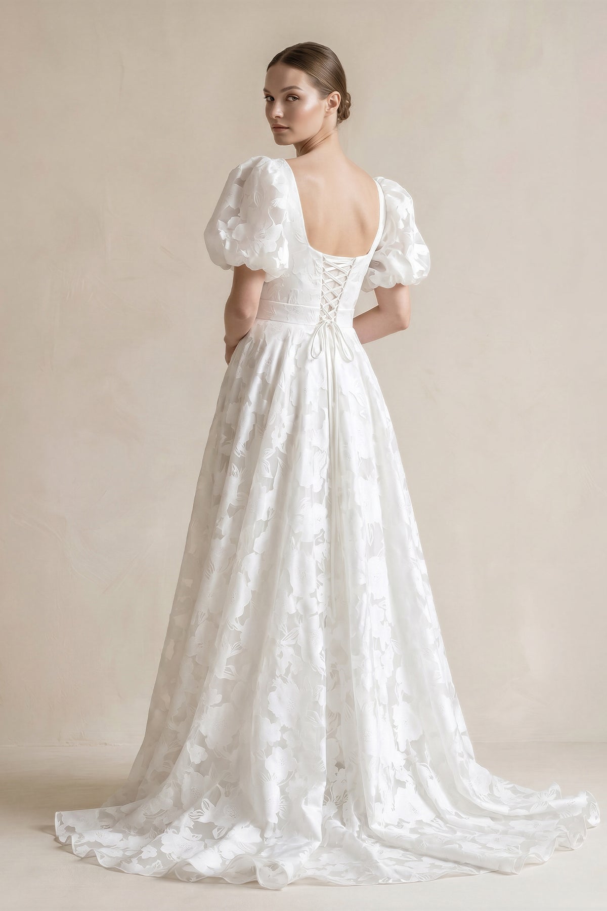 A-Line Square Neck Vintage Lace Wedding Dresses