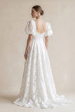 A-Line Square Neck Vintage Lace Wedding Dresses