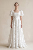 A-Line Square Neck Vintage Lace Wedding Dresses
