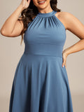 Halterneck Fashion Knee-Length A-Line Wedding Guest Dress Junior Bridesmaid Dresses