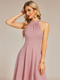 Halterneck Fashion Knee-Length A-Line Wedding Guest Dress Junior Bridesmaid Dresses