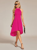 Halterneck Fashion Knee-Length A-Line Wedding Guest Dress Junior Bridesmaid Dresses