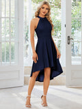 Halterneck Fashion Knee-Length A-Line Wedding Guest Dress Junior Bridesmaid Dresses