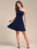 One Shoulder with Bowknot Sleeveless A-Line Summer Mini Dress Junior Bridesmaid Dress Party Homecoming Gowns