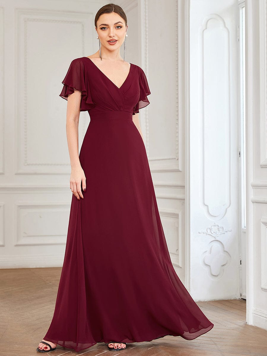 Custom Size Short Ruffle Sleeve Pleated Chiffon A-Line Evening Mother of the Bride Dress Prom Party Gowns