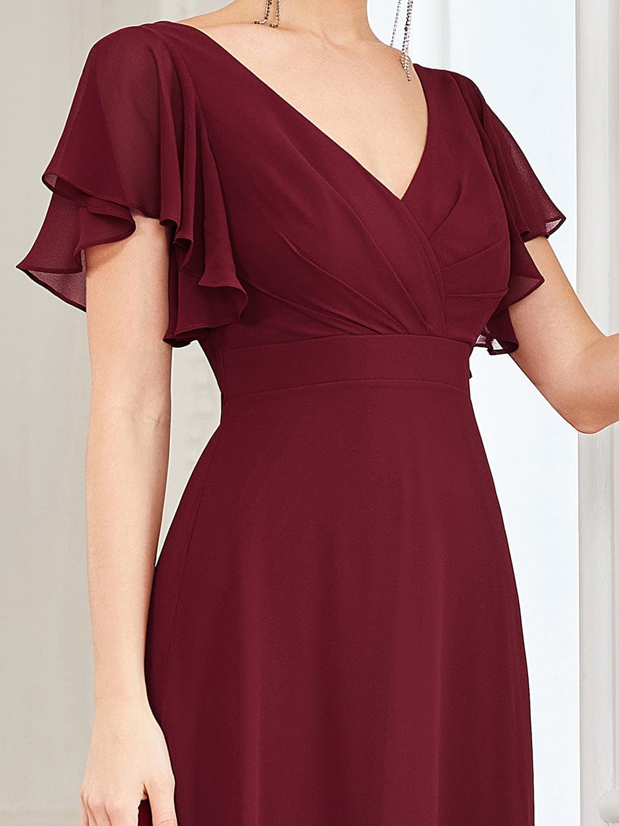 Custom Size Short Ruffle Sleeve Pleated Chiffon A-Line Evening Mother of the Bride Dress Prom Party Gowns