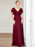 Custom Size Short Ruffle Sleeve Pleated Chiffon A-Line Evening Mother of the Bride Dress Prom Party Gowns