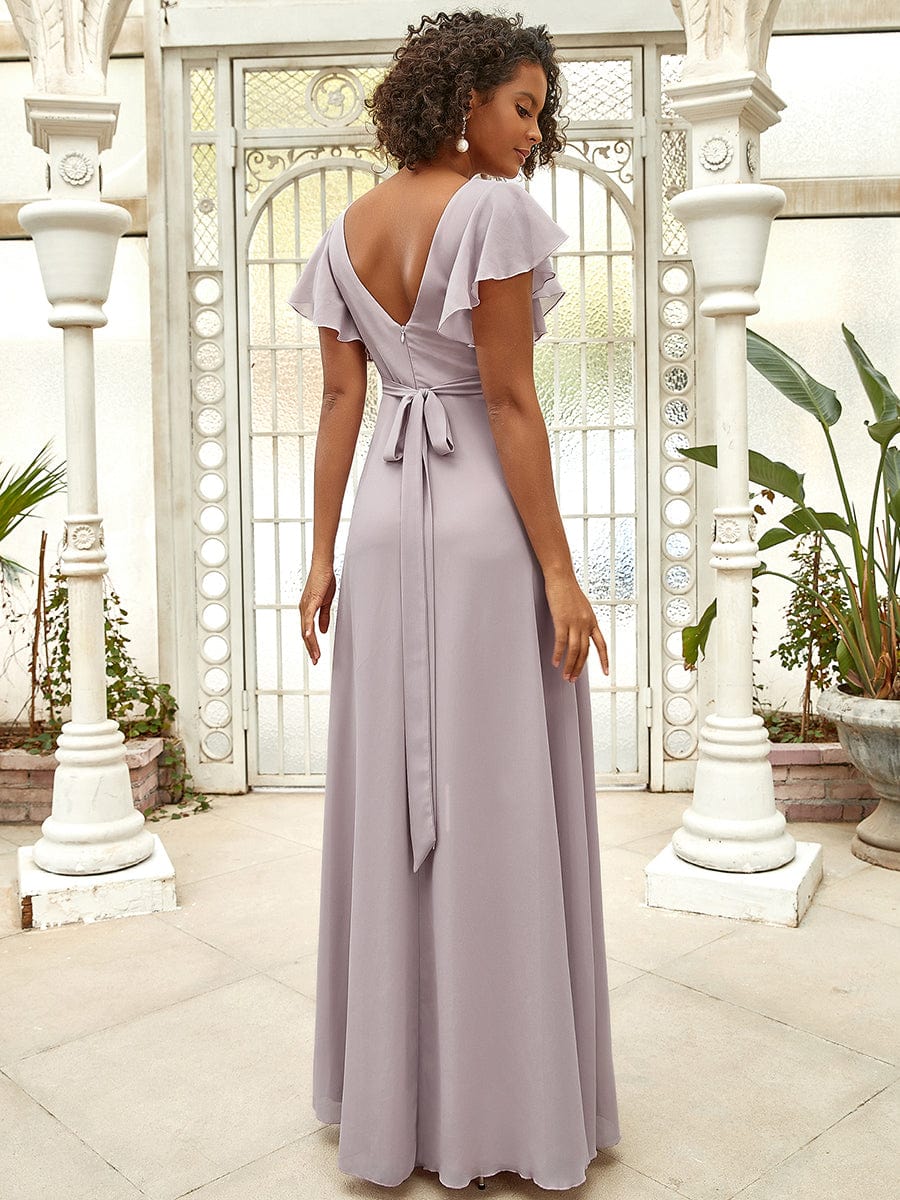 Custom Size Short Ruffle Sleeve Pleated Chiffon A-Line Evening Mother of the Bride Dress Prom Party Gowns