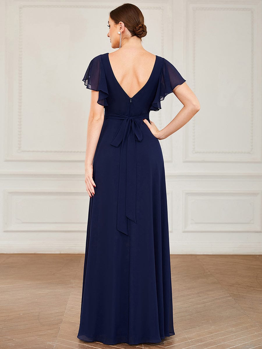 Custom Size Short Ruffle Sleeve Pleated Chiffon A-Line Evening Mother of the Bride Dress Prom Party Gowns