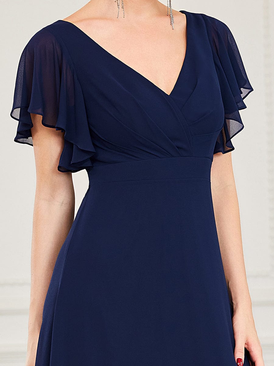 Custom Size Short Ruffle Sleeve Pleated Chiffon A-Line Evening Mother of the Bride Dress Prom Party Gowns