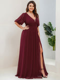 Benutzerdefinierte Größe V-Ausschnitt vorne Schlitz Chiffon Abendkleid Damen formale Ball Party Kleider