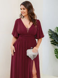Benutzerdefinierte Größe V-Ausschnitt vorne Schlitz Chiffon Abendkleid Damen formale Ball Party Kleider
