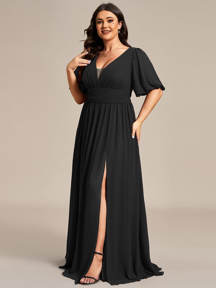 Benutzerdefinierte Größe V-Ausschnitt vorne Schlitz Chiffon Abendkleid Damen formale Ball Party Kleider