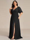 Benutzerdefinierte Größe V-Ausschnitt vorne Schlitz Chiffon Abendkleid Damen formale Ball Party Kleider