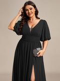 Benutzerdefinierte Größe V-Ausschnitt vorne Schlitz Chiffon Abendkleid Damen formale Ball Party Kleider