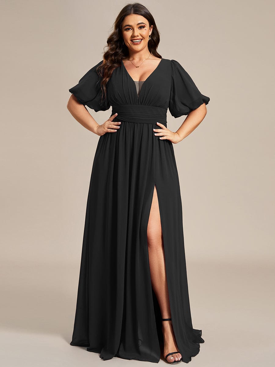 Benutzerdefinierte Größe V-Ausschnitt vorne Schlitz Chiffon Abendkleid Damen formale Ball Party Kleider