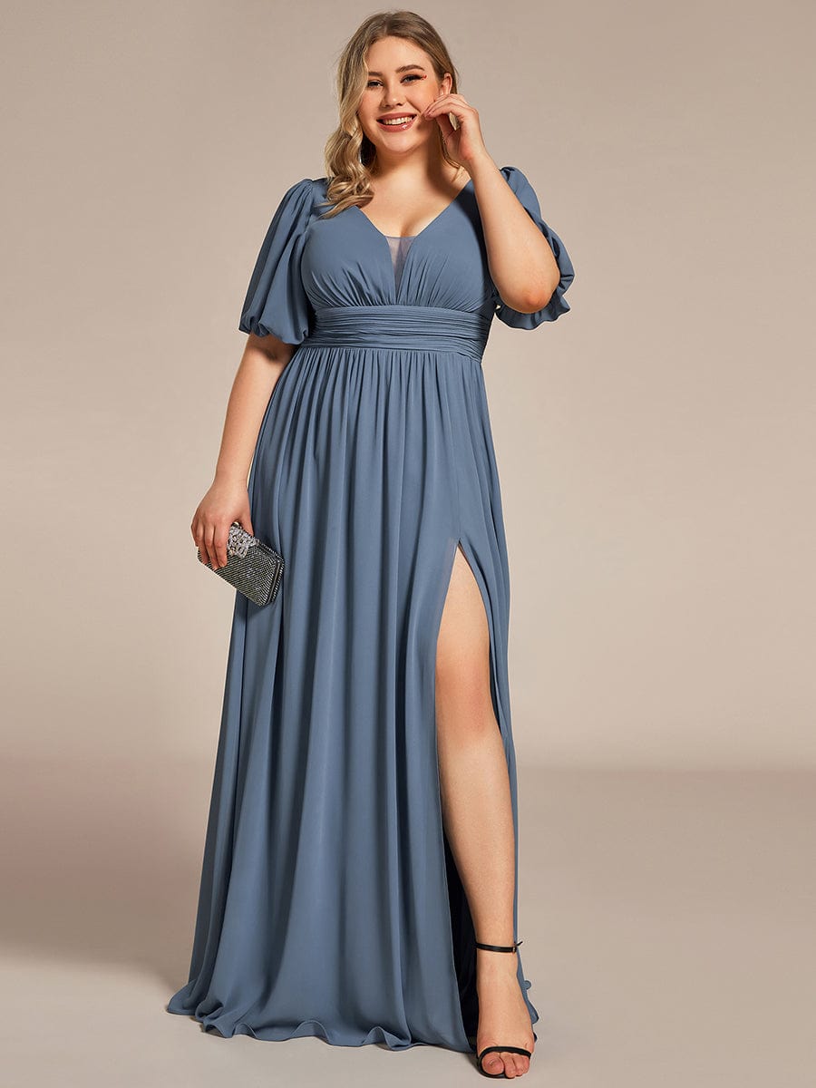 Benutzerdefinierte Größe V-Ausschnitt vorne Schlitz Chiffon Abendkleid Damen formale Ball Party Kleider