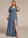 Benutzerdefinierte Größe V-Ausschnitt vorne Schlitz Chiffon Abendkleid Damen formale Ball Party Kleider