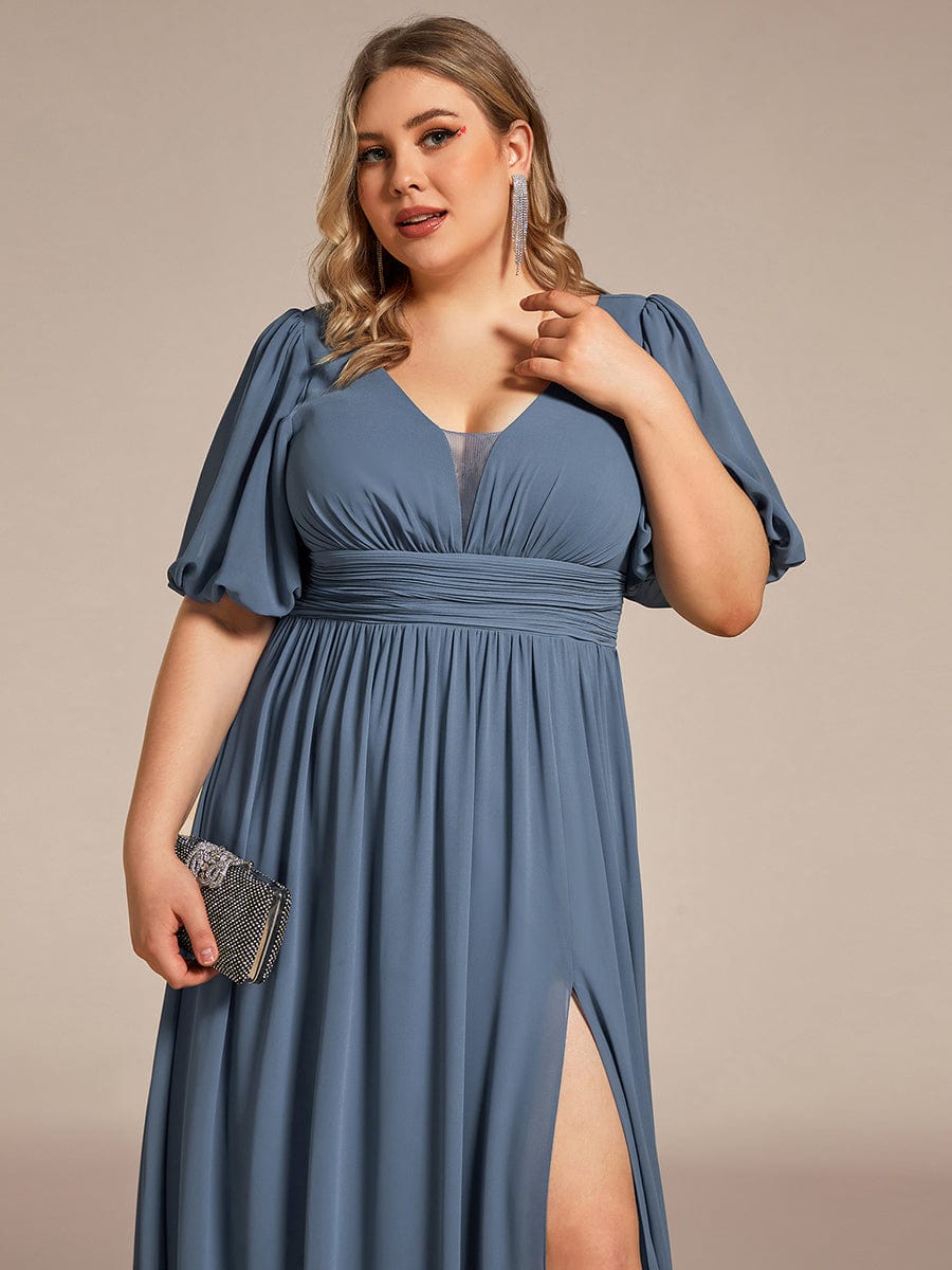 Benutzerdefinierte Größe V-Ausschnitt vorne Schlitz Chiffon Abendkleid Damen formale Ball Party Kleider