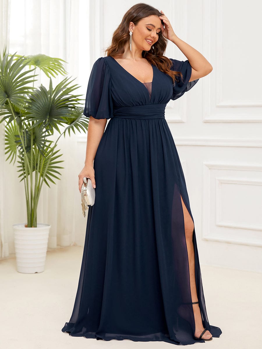 Benutzerdefinierte Größe V-Ausschnitt vorne Schlitz Chiffon Abendkleid Damen formale Ball Party Kleider