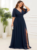 Benutzerdefinierte Größe V-Ausschnitt vorne Schlitz Chiffon Abendkleid Damen formale Ball Party Kleider