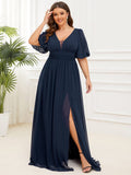 Benutzerdefinierte Größe V-Ausschnitt vorne Schlitz Chiffon Abendkleid Damen formale Ball Party Kleider