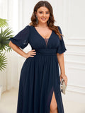 Benutzerdefinierte Größe V-Ausschnitt vorne Schlitz Chiffon Abendkleid Damen formale Ball Party Kleider