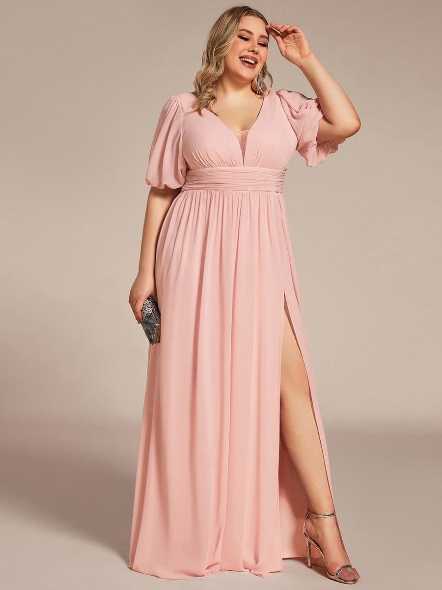 Benutzerdefinierte Größe V-Ausschnitt vorne Schlitz Chiffon Abendkleid Damen formale Ball Party Kleider