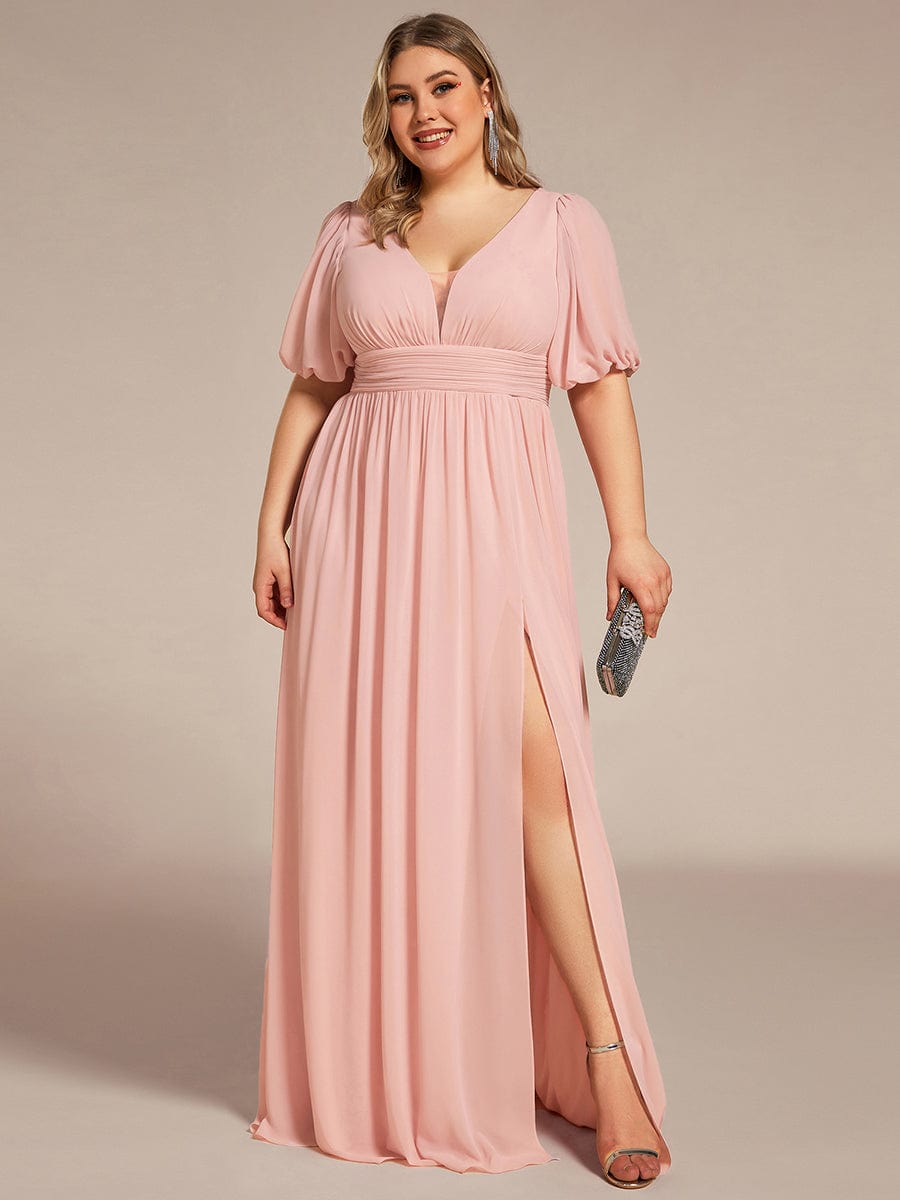 Benutzerdefinierte Größe V-Ausschnitt vorne Schlitz Chiffon Abendkleid Damen formale Ball Party Kleider