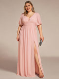 Benutzerdefinierte Größe V-Ausschnitt vorne Schlitz Chiffon Abendkleid Damen formale Ball Party Kleider