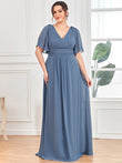 Vestido de noche formal de gasa plisado con escote en V y apliques de lentejuelas Vestidos de madre de la novia