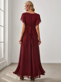 A-Line Pleated Chiffon Tie-Waist Evening Dress Formal Gowns Mother of the Bride Dresses