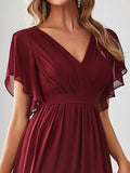 A-Line Pleated Chiffon Tie-Waist Evening Dress Formal Gowns Mother of the Bride Dresses