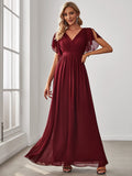 A-Line Pleated Chiffon Tie-Waist Evening Dress Formal Gowns Mother of the Bride Dresses