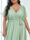 A-Line Pleated Chiffon Tie-Waist Evening Dress Formal Gowns Mother of the Bride Dresses