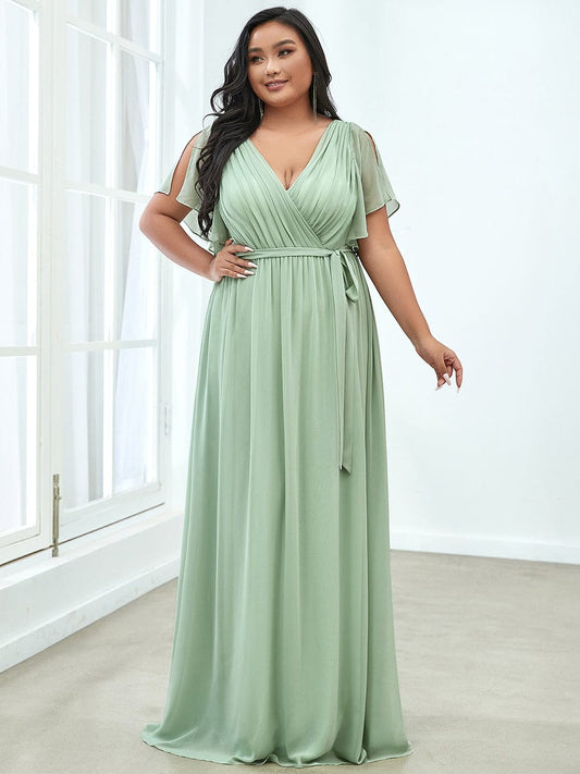 A-Line Pleated Chiffon Tie-Waist Evening Dress Formal Gowns Mother of the Bride Dresses