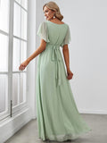 A-Line Pleated Chiffon Tie-Waist Evening Dress Formal Gowns Mother of the Bride Dresses