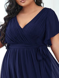 A-Line Pleated Chiffon Tie-Waist Evening Dress Formal Gowns Mother of the Bride Dresses