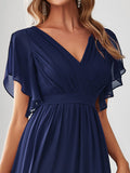 A-Line Pleated Chiffon Tie-Waist Evening Dress Formal Gowns Mother of the Bride Dresses