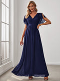 A-Line Pleated Chiffon Tie-Waist Evening Dress Formal Gowns Mother of the Bride Dresses