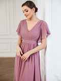 A-Line Pleated Chiffon Tie-Waist Evening Dress Formal Gowns Mother of the Bride Dresses