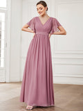 A-Line Pleated Chiffon Tie-Waist Evening Dress Formal Gowns Mother of the Bride Dresses
