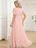 A-Line Pleated Chiffon Tie-Waist Evening Dress Formal Gowns Mother of the Bride Dresses
