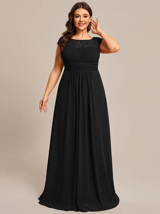 Elegant Chiffon Maxi Formal Evening Dress with Lace Cap Sleeve Bridesmaid Dreses