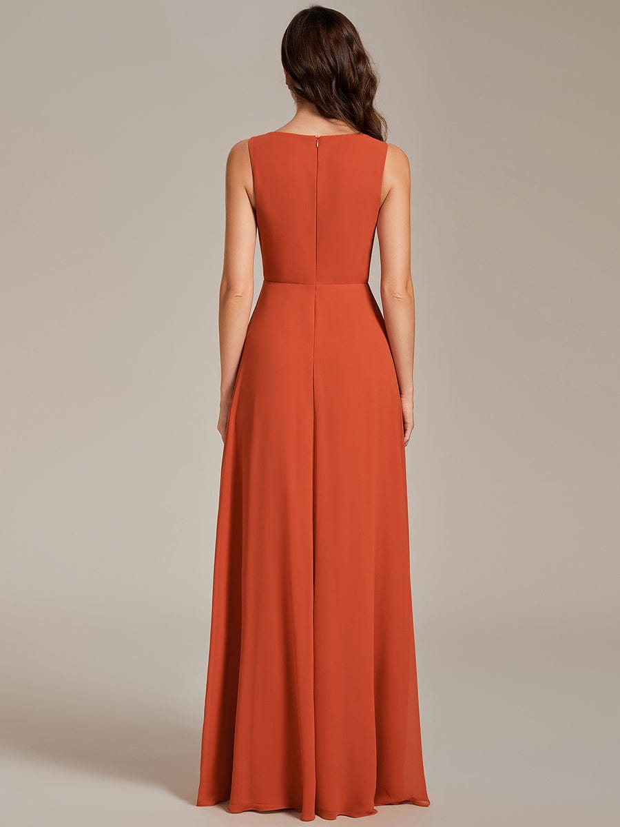 Blumenapplikationen Ärmelloses Chiffon Langes formelles Abendkleid Damen Hochzeitspartykleider