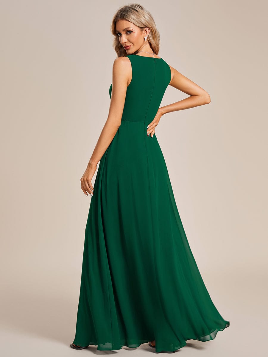Blumenapplikationen Ärmelloses Chiffon Langes formelles Abendkleid Damen Hochzeitspartykleider