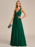 Blumenapplikationen Ärmelloses Chiffon Langes formelles Abendkleid Damen Hochzeitspartykleider