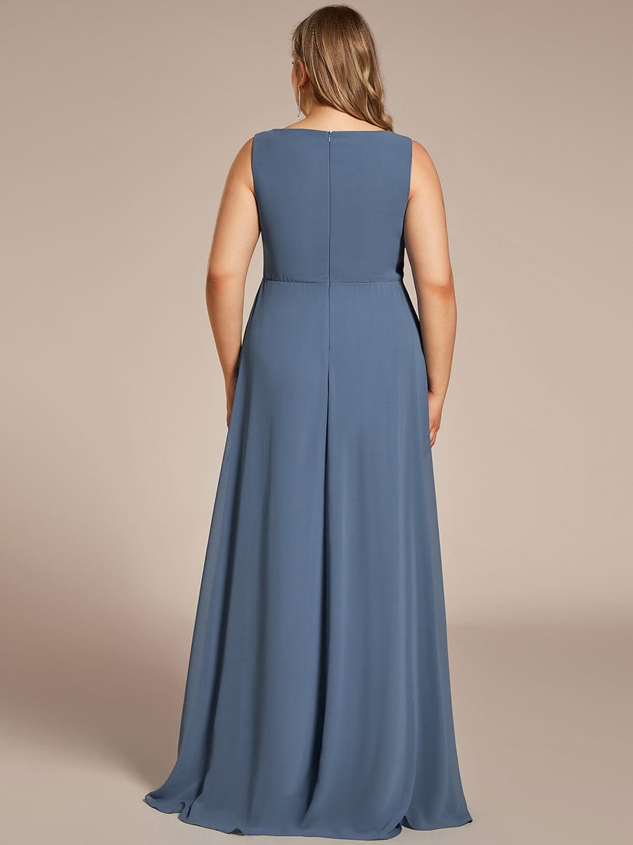 Blumenapplikationen Ärmelloses Chiffon Langes formelles Abendkleid Damen Hochzeitspartykleider