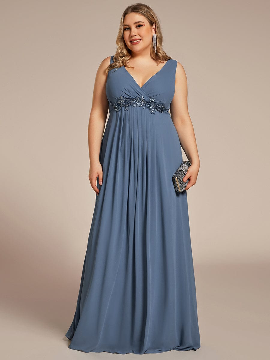 Blumenapplikationen Ärmelloses Chiffon Langes formelles Abendkleid Damen Hochzeitspartykleider