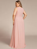 Blumenapplikationen Ärmelloses Chiffon Langes formelles Abendkleid Damen Hochzeitspartykleider